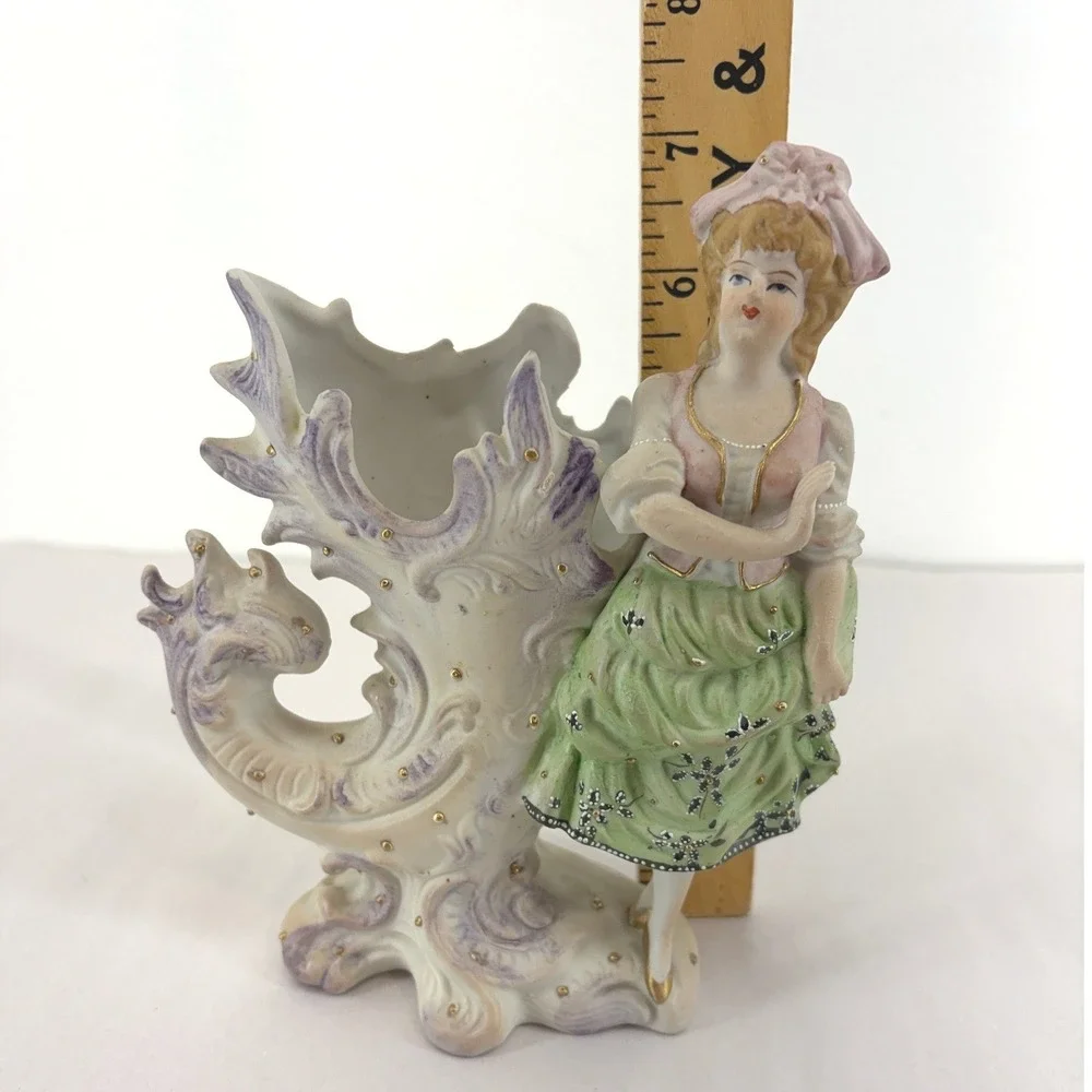 Paulux Occupied Japan Figural Bud Vase Victorian Lady Porcelain Vintage 40s